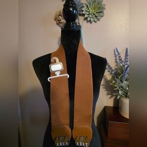 Camel Color Stretch Belt With Jeweled Closure
